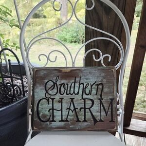 Handmade, Rustic, And Distressed Blue "Southern Charm" Sign